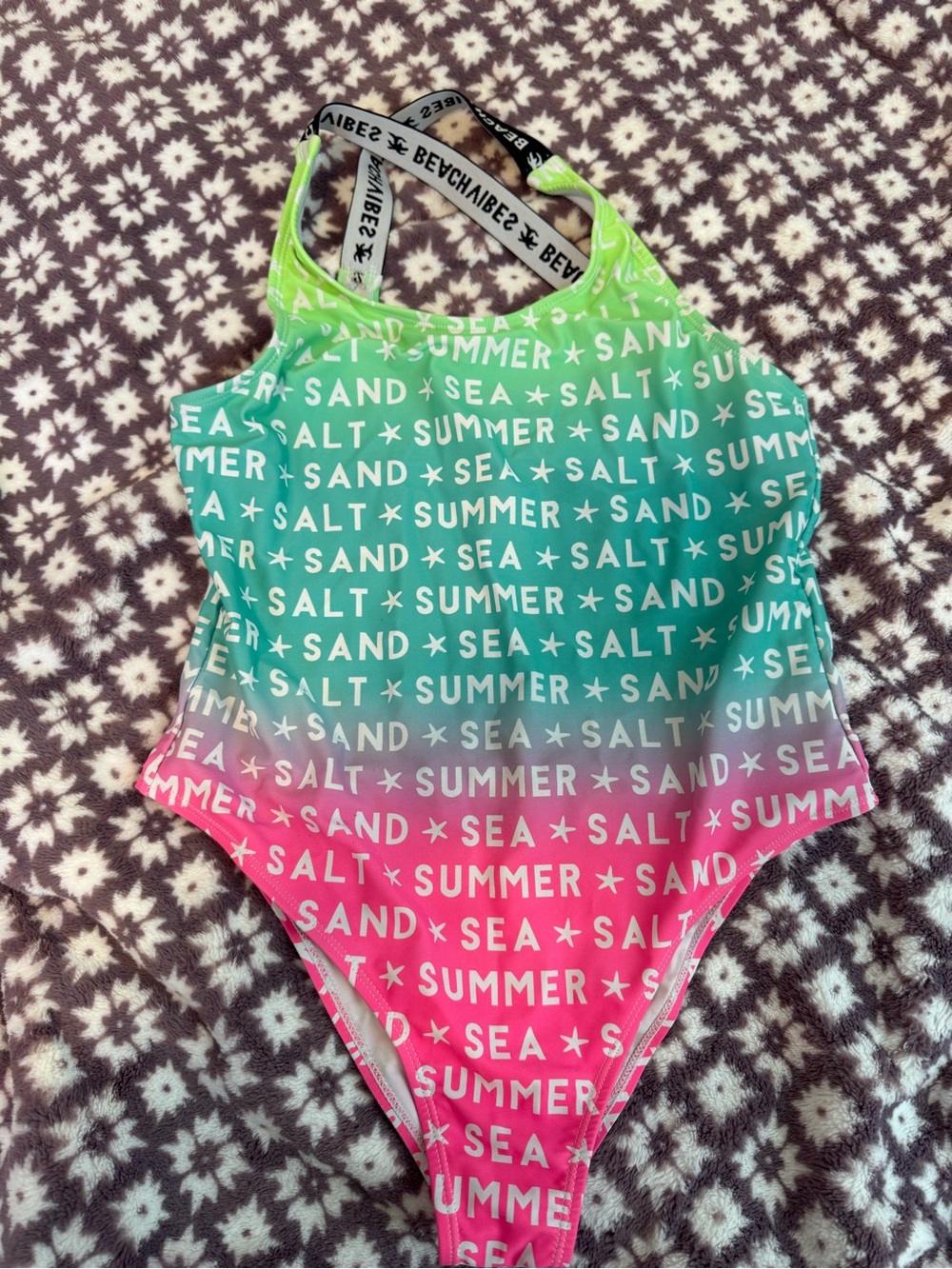 SHEIN Green to Pink Ombre Kids One-Piece Swimsuit